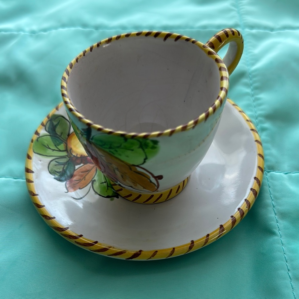 Vintage Hand-Painted Ceramic Cup and Saucer Set made in ITaly 🇮🇹